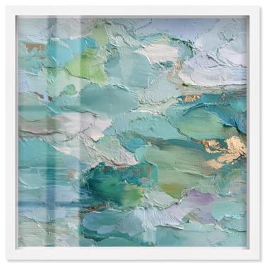 Imagem de Azure Tide I Shadowbox Print Coastal Wall Art por Art Remedy, moldura branca, 43 x 43 cm
