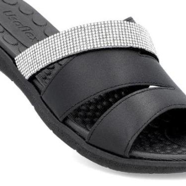 Imagem de Chinelo Slide Couro Strass Amortecedor Palmilha Massageadora-Feminino