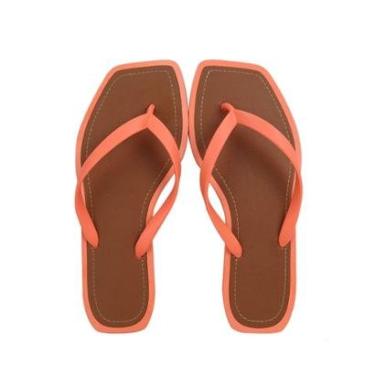 Imagem de Chinelo Bico Quadrado Dedo Feminino Casual Verao Laranja-Feminino