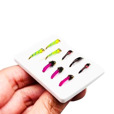 Imagem de Qievcrme 9 peças de pesca com moscas molhadas, biônica, minhocas/mariposas/moscas artificiais, insetos, moscas, salmão, truta, robalo, anzol, isca de pesca com mosca (estilo B (estilos midges))