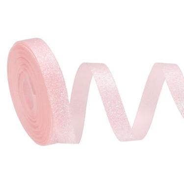 Imagem de PATIKIL Rolo de fita de glitter metálico, rolos de tecido de embrulho de presente de borda única para artesanato, buquê de casamento, festa de casamento, decoração de Natal, rosa claro