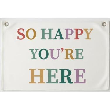 Imagem de IBRIGHTSO Faixa de parede de lona arco-íris, placa So Happy You are Here, 76 x 50 cm, decoração de quarto infantil para sala de aula