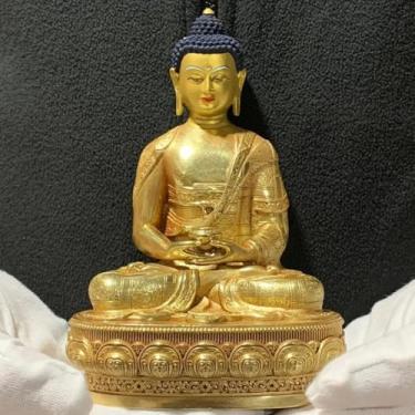 Imagem de FENNYYAR Decoração de escultura de budismo Shakyamuni de cobre puro, 16 cm, ornamento de estátua de Buda doméstica