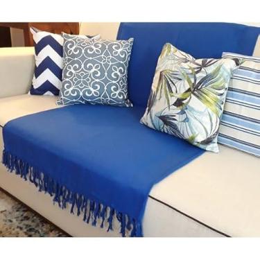 Imagem de Manta para Sofá Gigante Tipo Capa 100% Algodão – Artesanal com Nós nas Pontas Decorativa(Azul Royal)