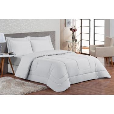 Imagem de Edredom King 3 Peças Micro Percal 200 Fios - Cinza Toque Macio e Confortável para Sua Cama (BRANCO)