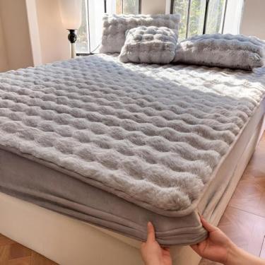 Imagem de Jogo de lençol Queen, lençol com elástico, sem bolinhas, resistente a amassados, design de bolso profundo, durável, resistente ao desbotamento, fácil manutenção, cinza, 180 x 200 cm