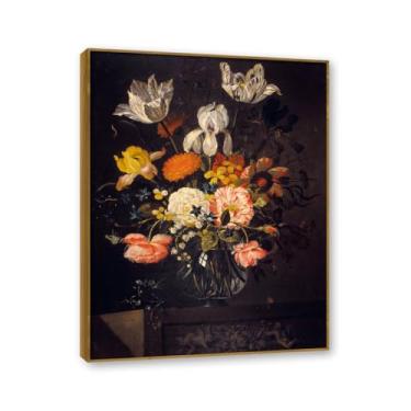 Imagem de NHLDZYH Moldura de teca. Arte de parede em tela de especiarias coloridas e colher de tempero | Decoração de cozinha vintage | Arte moderna para casa e sala de jantar. B73. 60 x 80 cm - 23,7 x 31,5 pol