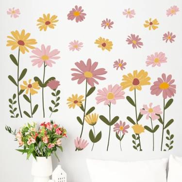 Imagem de Mfault Adesivos de parede com tema floral, decoração botânica de flores em aquarela, arte de quarto, primavera verão flores silvestres naturais casa sala de estar cozinha decoração