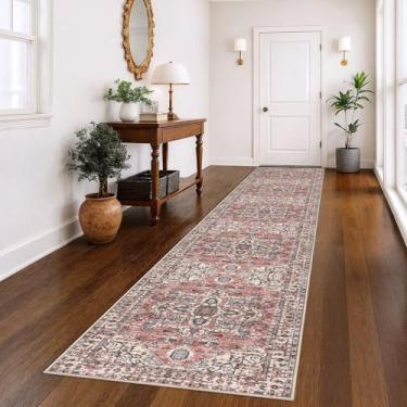Imagem de KOZYFLY Corredores para corredores 10 x 3,5 m extra longo lavável escada de lã sintética tapete de corredor impresso tapete para entrada quarto escadas cozinha sotaque chão, terracota/bege