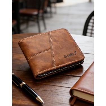 Imagem de Carteira masculina dobrável de couro curta, dobrável para o dia a dia (cinza-acinzentado)