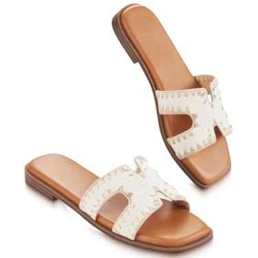 Imagem de KENMITDY Sandálias femininas sem cadarço modernas, sandálias rasteiras macias de espuma viscoelástica de couro confortável, bico aberto para o verão 2026, Bege, 35