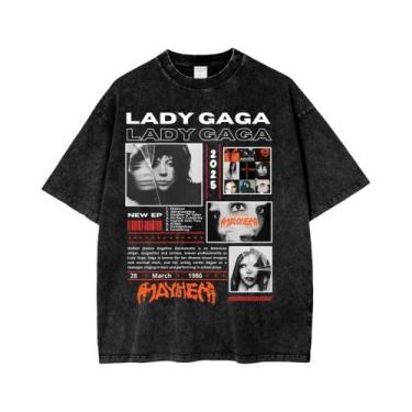 Imagem de Camiseta Masculina De Verão Solta Em Algodão Lavado Vintage Lady Gaga 
