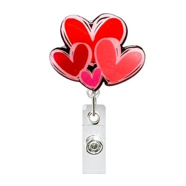 Imagem de Carretel de crachá de dia dos namorados com clipe retrátil tamanhos variados corações de amor clipe jacaré acrílico acessórios para identificação de dia dos namorados para enfermeira, trabalhadora de
