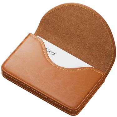 Imagem de MaxGear Capa para cartão de visita, capa de couro PU para cartão de visita, carteira de bolso para homens ou mulheres, presente para homens ou mulheres, porta-cartões de visita, magnético, fino, café