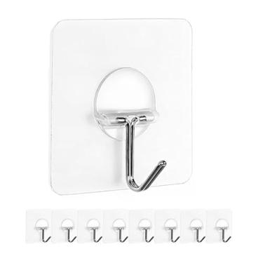 Imagem de Ganchos adesivos para pendurar ganchos de parede resistentes ganchos de toalha autoadesivos ganchos transparentes à prova d'água para banheiro chuveiro chaves de cozinha porta ao ar livre melhoria da