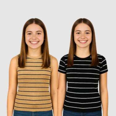 Imagem de Kit 2 Blusa e Regata Teen Juvenil Casual Listrada Tendência - GIP ECOM