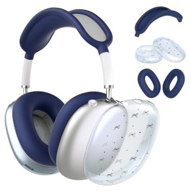 Imagem de Idocolors Capa de fone de ouvido para AirPods Max, Kawaii Cute Star Bows Clear Ear Cups, capa de silicone azul escuro para fones de ouvido para Apple AirPods Max (2024/2020)