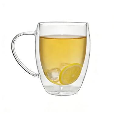 Imagem de Xícara de café de leite resistente ao calor de grande capacidade de 350 ml - Utensílios para bebidas com isolamento de parede dupla, copo de vidro espesso transparente em forma de ovo