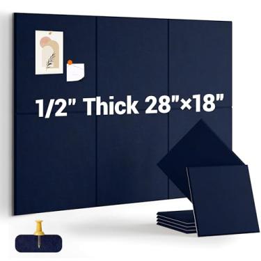 Imagem de AkuDecor Quadro de cortiça de 1,27 cm de espessura para escritório, pacote com 6 azulejos de parede de feltro - 71 cm x 45,7 cm com abas adesivas seguras, quadro de avisos grande, organizador de