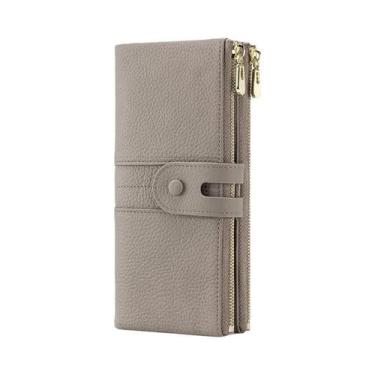 Imagem de Carteira Feminina De Couro Genuíno Com Bloqueio RFID, Grande Capacidad