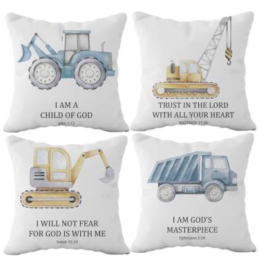 Imagem de Znzd Capas de travesseiro de trator, veículos de tripulação de construção, caminhão, conjunto de 4, capas de almofada quadradas para casa, sofá, quarto, sala de estar, presente para crianças de 45 x