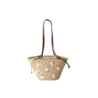 Imagem de KGFCE Bolsa feminina casual de vime em vime, feita à mão, para verão, praia, palha, desenhista, bolsa tiracolo