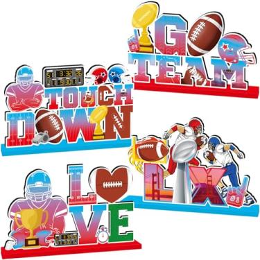Imagem de 4Pcs Super Football Party Decorations 2025 Wooden Table Centerpieces, Sport Theme Football Table Decorations Touch Down Game Time Tiered Tray Decor for Sports Game Day Home Decor