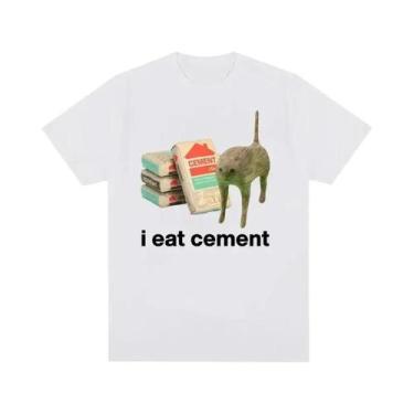 Imagem de Camiseta Feminina Engraçada Com Estampa De Gato Maldito I Eat Cement, 