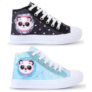 Imagem de Kit 2 Tênis Infantil Panda Glitter Botinha Feminino 042 - Lukys, Preto