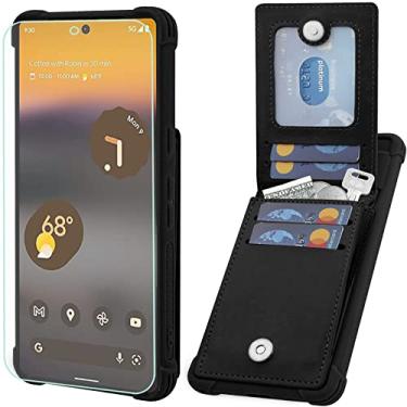 Imagem de VANAVAGY Capa para Google Pixel 7a para mulheres e homens, capa de couro com fecho magnético para telefone flip folio com porta-cartão de crédito e bolso para moedas, Preto