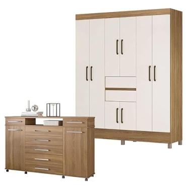 Imagem de Cômoda London e Guarda Roupa Casal Munique Amêndola Off White - Demóbile