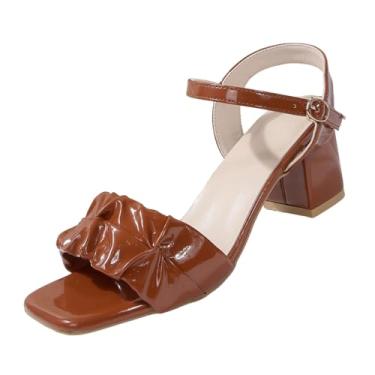 Imagem de Salto feminino com tiras com estrutura grossa e macia para uma roupa de verão confortável e elegante, Marrom, 38