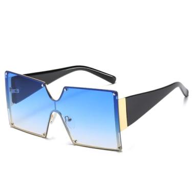 Imagem de Óculos de Sol UV400 - Tamanho Grande, Sem Aro, Lentes Degradê, para Homens e Mulheres, Ideal para Esportes ao Ar Livre, Corrida e Ciclismo, nas cores Preto e Azul.