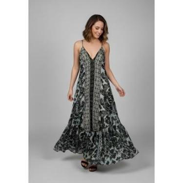 Imagem de Vestido Longo Indiano Preto Feminino Estampado Verão Praia Fresco-Feminino