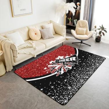 Imagem de Homewish Tapete de área de líder de torcida, diamantes brancos, vermelho com glitter, tapete interno para crianças, adolescentes e adultos, tema de líder de torcida, decoração antiderrapante para