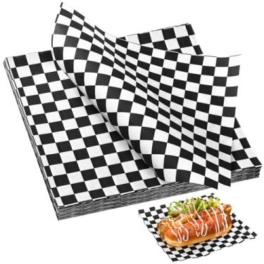 Imagem de 150 peças de folhas de papel encerado de 18 x 18 cm, forros de cesta de alimentos WD&CD Premium, folhas clássicas de papel quadriculado premium, forros de cesta de alimentos para churrasco, piquenique