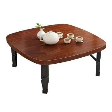 Imagem de Mesa de chá quadrada dobrável estilo japonês, mesa de jantar baixa e de estudo, pequena mesa para assentos no chão, perfeita para quarto, janela de sacada e uso ao ar livre