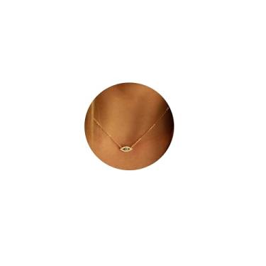 Imagem de Caenyo Colar de olho turco de ouro, banhado a ouro 14 K delicado solitário minimalista diamante olho turco colar simples para mulheres meninas joias de ouro presentes, Latão, Sem Pedra Preciosa