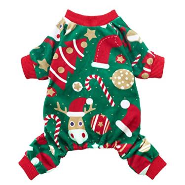 Imagem de Fitwarm Pijama de Natal para cães, roupas de inverno para cães pequenos, meninos e meninas, pijamas leves de veludo para animais de estimação, vermelho, verde, médio