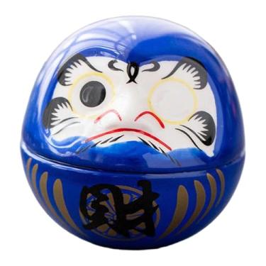 Imagem de IEUDNS Pequena boneca Daruma de cerâmica, miniatura japonesa, escultura artística de boa sorte e votos de felicidades, decoração Dharma para bar e café no, Azul