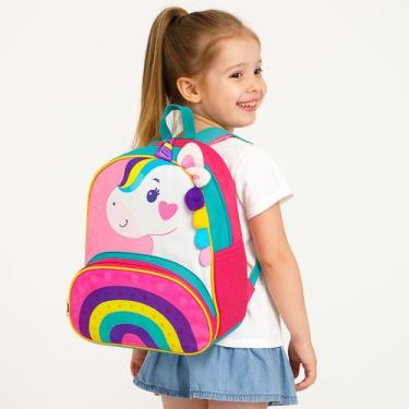 Imagem de Mochila Infantil Escolar Unicórnio 3D com Alça ArcoÍris Feminina Escol