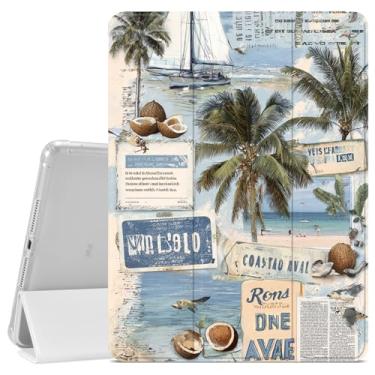 Imagem de VibrantFruitique Capa de colagem retrô para iPad Pro de 13 polegadas (M4) 2024, capa protetora de cenário litorâneo, suporte para lápis, traseira de TPU macio transparente e suporte de três dobras