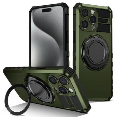 Imagem de HUHUCASE Capa para celular iPhone 17 Pro Max, suporte magnético giratório de 360°, capa protetora antiqueda (verde, iphone16promax)