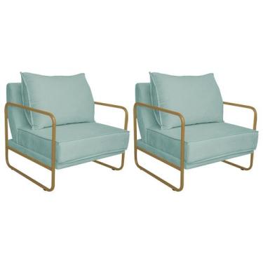 Imagem de Kit 02 Poltronas Sevilha Base de Ferro Dourado Suede - Doce Sonho Móve