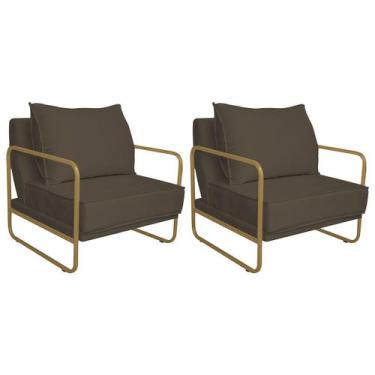 Imagem de Kit 02 Poltronas Sevilha Base de Ferro Dourado Suede - Doce Sonho Móve