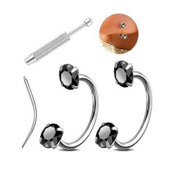 Imagem de Fuqimanman2020 Piercing de nariz de ferradura 20G para mulheres 8 mm aço cirúrgico cartilagem piercing de nariz joia zircônia cúbica hipoalergênico hélice brincos lábio com ferramenta, Zircônia cúbica