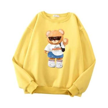 Imagem de Moletom Oversized Feminino De Fleece Com Estampa De Urso Fofo, Estilo 