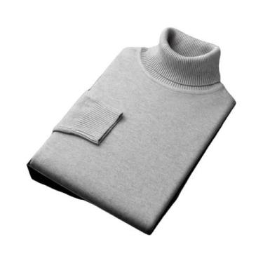 Imagem de Suéter Masculino De Gola Alta De Manga Longa Slim Fit Em Tricô, Pulôve