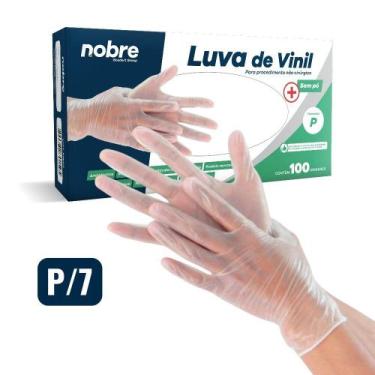 Imagem de Caixa com 100 Luvas Descartáveis de Vinil Sem Pó Tamanho P para Proced