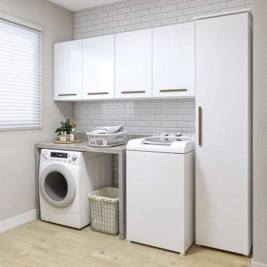 Imagem de Lavanderia Modulada Guarulhos 1 Armario Multiuso e 2 Armarios Aereos Branco Kaiki Moveis